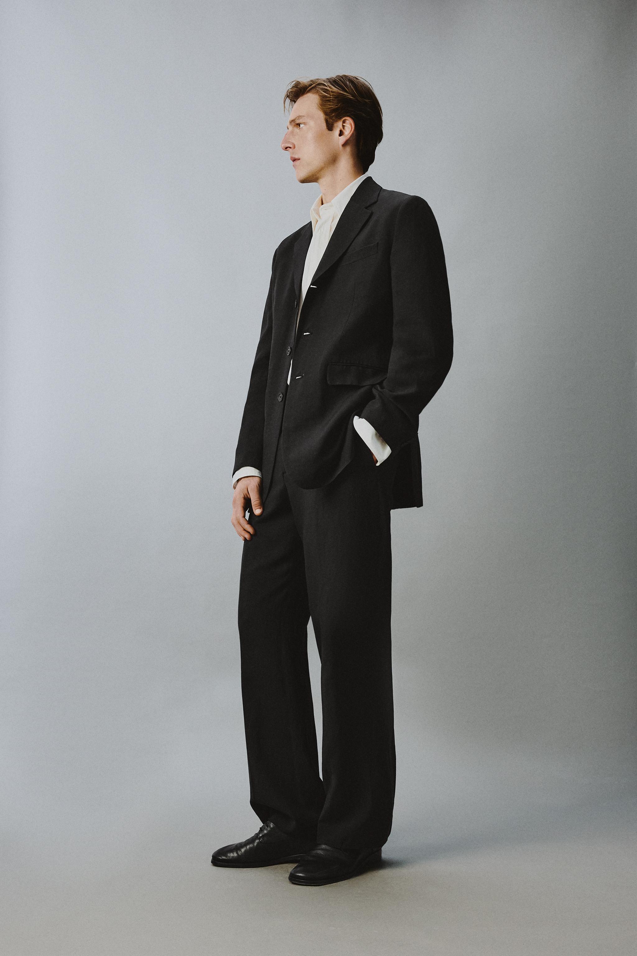 RELAXED FIT VISCOSE-LINEN SUIT PANTS